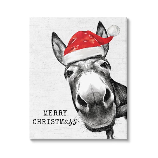 Stupell Industries Merry Christmass Funny Donkey Canvas Wall Art